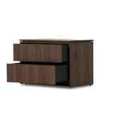 Structured lines define the sleek, modern shape of this large nightstand. Dark oak finishing showcases heavy graining and detail. Amethyst Home provides interior design, new construction, custom furniture, and area rugs in the Houston metro area.