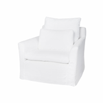 Our Donato Chair from Cisco Brothers is one of our dreamiest seats! This photographed version of the chair was made in a beautifully made white denim of 100% cotton. This chair is equal parts casual and chic. A triple washed down feather cushion feels like a cloud with upholstered support beneath!  Overall Size: 36"w x 37"d x 31"h Seat Space: 25"w x 18"d x 16"h Arm Height: 24"h